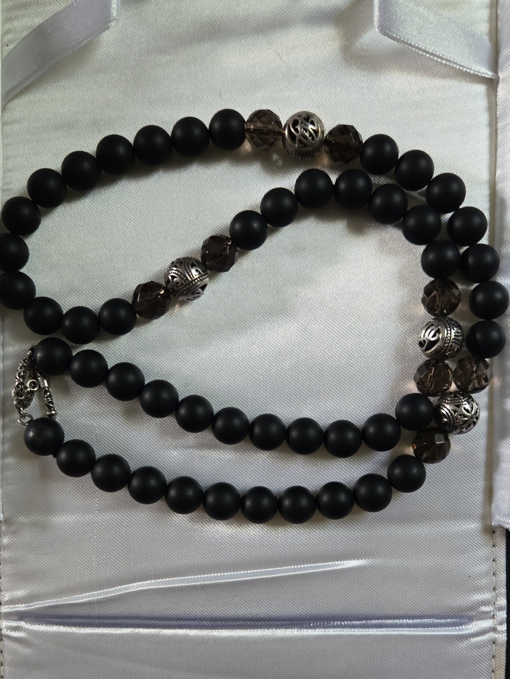 Matte Black Beaded Necklace with Silver Accent Beads